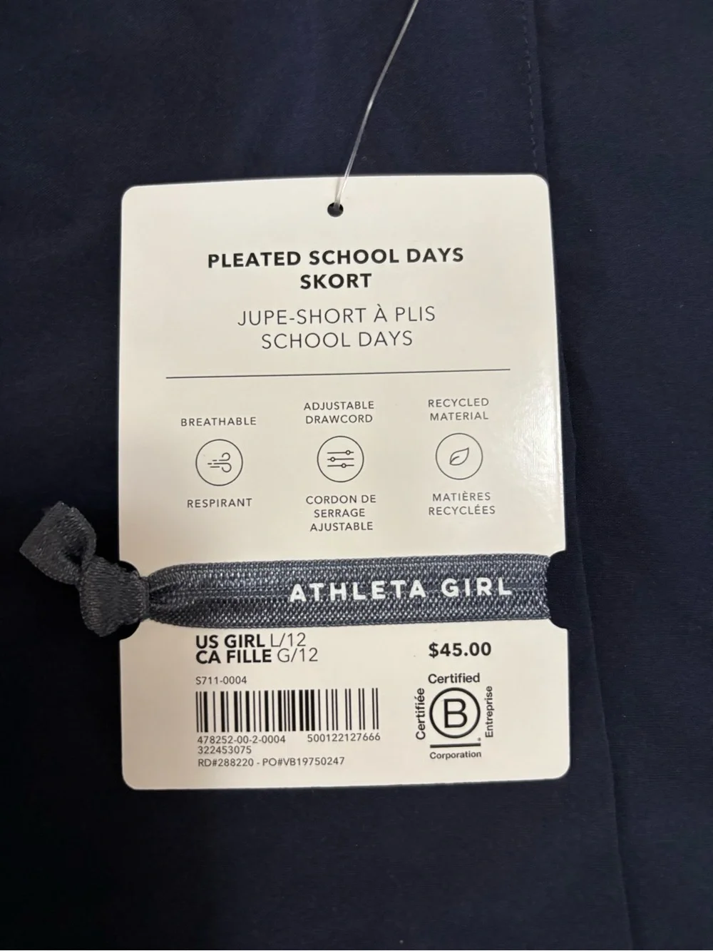 Athleta Navy Pleated School Days Skort